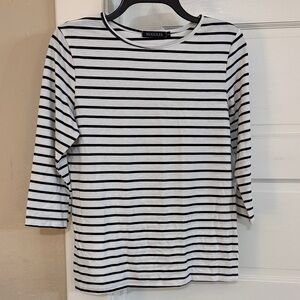 Nuggles Black White Striped Women's Knit Top Shirt Size Small